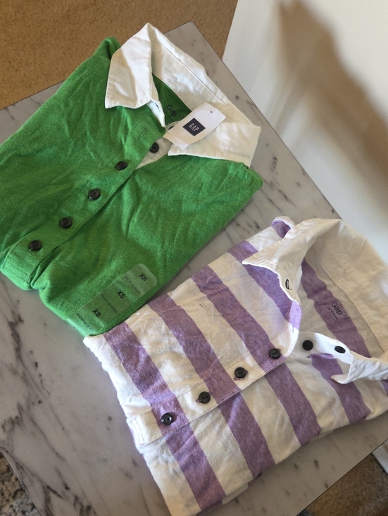 GAP Dresses & Skirts - GAP Button-Down Women's Shirts — Green Solid & White-Purple Stripe